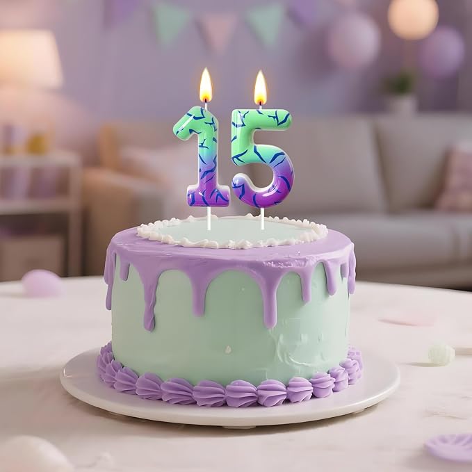 Number 5 Birthday Candle for Cake – Purple Green Gradient Number Candle with Mystic Rune Pattern, Decorative Cake Topper for Anniversary & Celebration