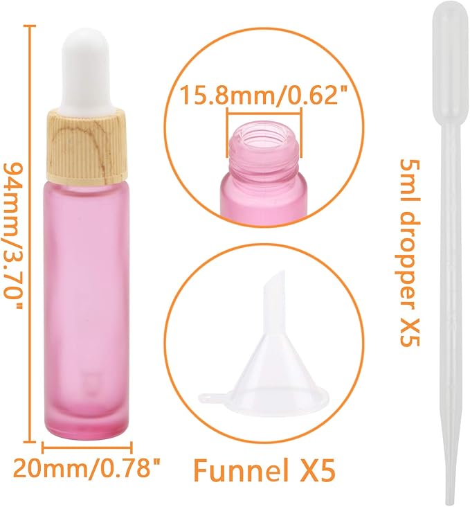 Ellbest 10ml Essential Oil Glass Dropper Bottle, 10pcs Small Glass Bottles with Eye Dropper, Refillable Sample Vials with Funnels & Dropper for Travel, Carrying Outside (Matte Pink)