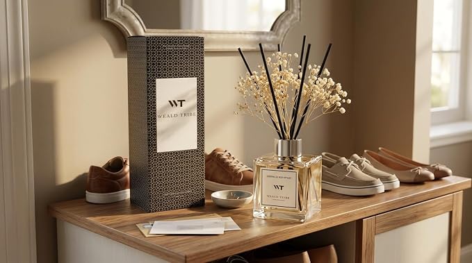 WEALD TRIBE Reed Diffuser Set Pure Cotton Scent for Bathroom Air Fresheners with Real Flower, Oil Diffuser Stick | 5.1 fl oz Home Fragrance with Sticks Defusers | House Bedroom Office Shelf Decor