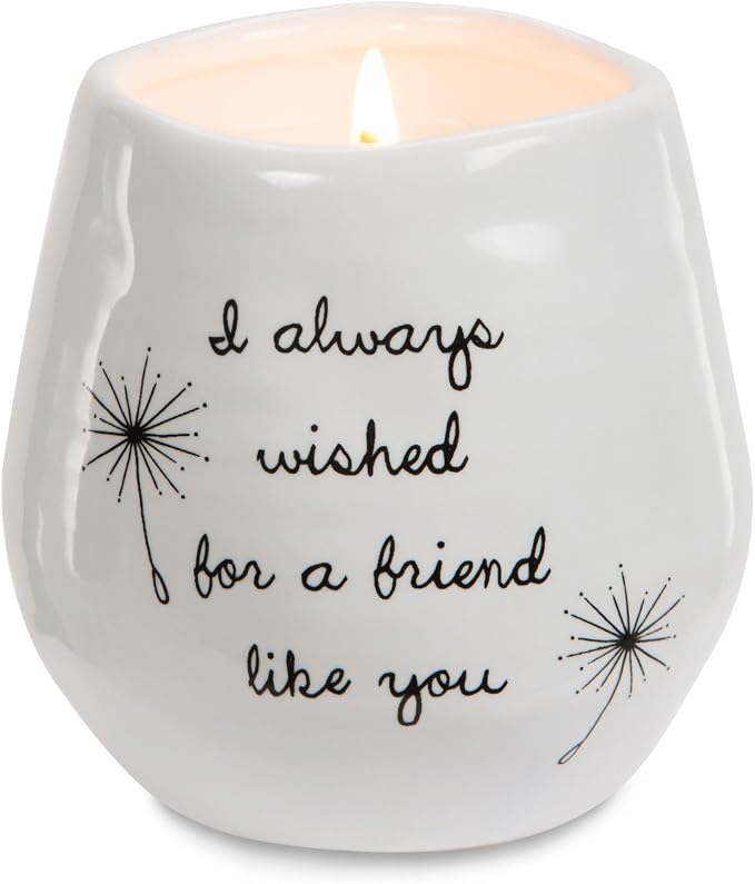 Pavilion - 8 Oz Candle Holder - White Ceramic Candle Jar with 100% Soy Wax Candle Cotton Scent "I Always Wished For A Friend Like You" Ideal Gift for a Friend - Printed Text, Love Theme & Oval Shape