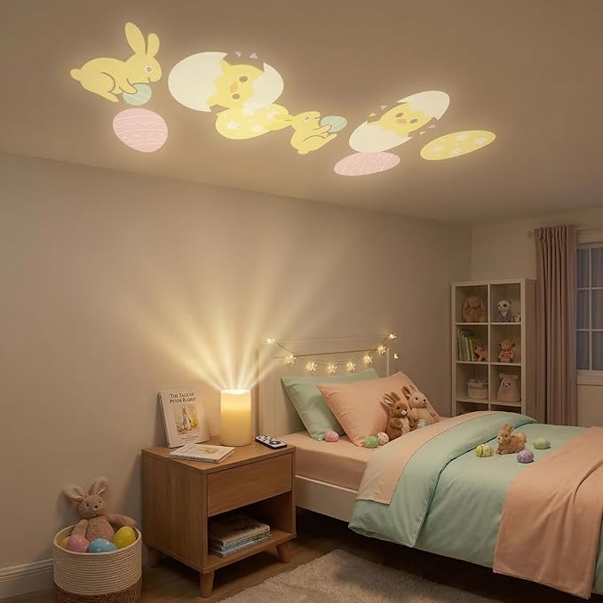 XingsLight Easter Decorations Flameless Candle Projector – LED Pillar Candle with Bunny, Chick & Egg Projection Lights |Remote Control & Timer, Easter Basket Stuffer Gift