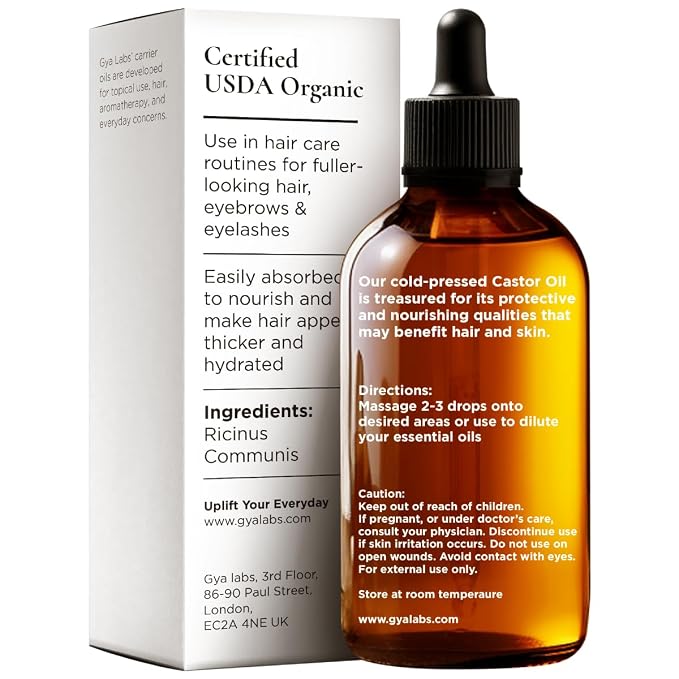 Gya Labs USDA Organic Castor Oil - 1.69 Fl Oz - Carrier Oil for Hair, Skin, Face, Scalp & Body Massage