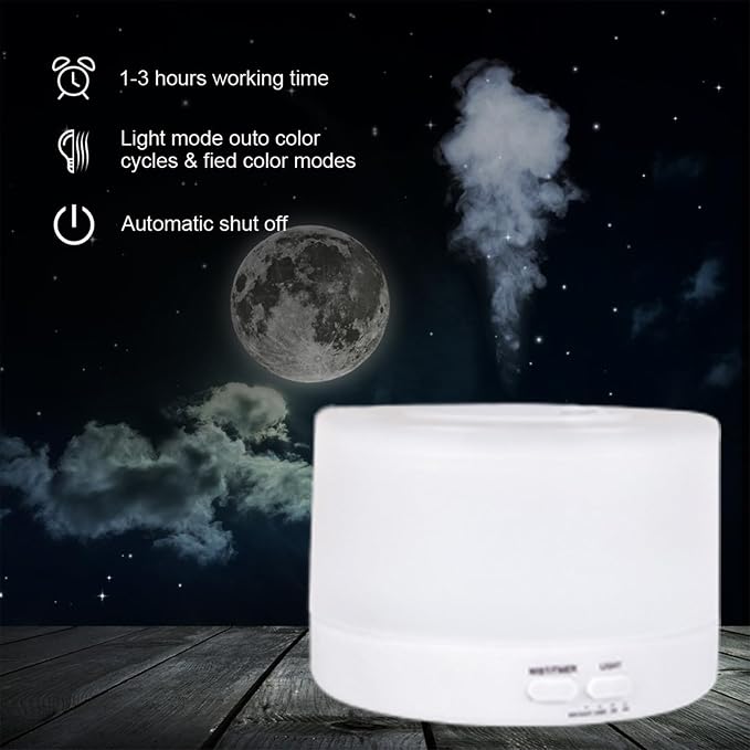 Generic Diffusers 500ml Essential Oil Diffuser with Adjustable Mist Mode, 2024 New Auto Off Aroma Diffuser 7-Colors lignts for Bedroom, Office, White