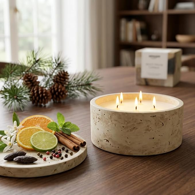 3-Wick Scented Candle-American Sandalwood,Soy Coconut Wax Blend Candle with Acacia Wood Lid,21oz Large Candle,45-Hour Long Burning,Aromatherapy Candle for Home Decor