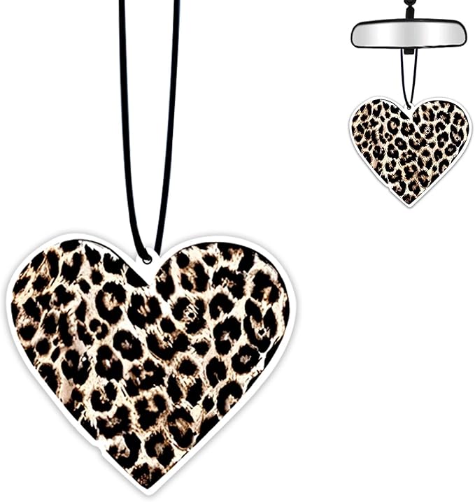1PCS Car Air Fresheners,Leopard Heart Hanging Car Air Fresheners for Cute Mirror Freshener Mirror Scented Hanging Automobile Accessories Decor Interior Home for MoM Women Men Friends