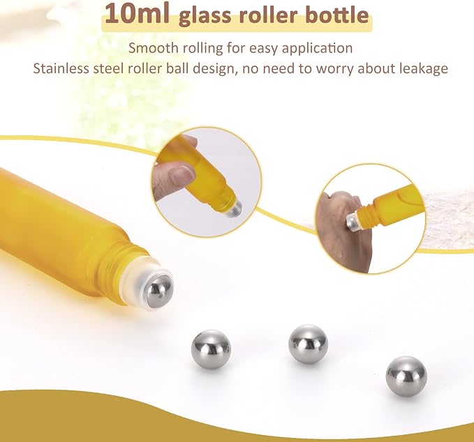 Kesell 10ml Essential Oil Roller Bottles, Sample Vial Bottle for Aromatherapy, Essential Oils, Perfumes and Lip Balms, Pack of 10