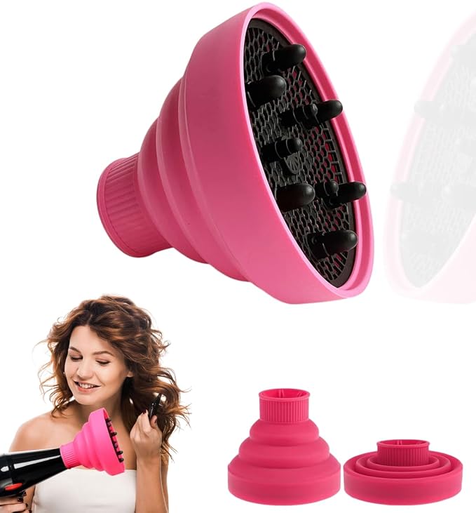Silicone Hair Dryer Diffuser, Universal Collapsible Diffuser, Foldable Blow Dryer Diffuser for Curly Hair, Portable Hair Diffuser Styling Tool for Frizz-Free Curls & Waves (Pink)