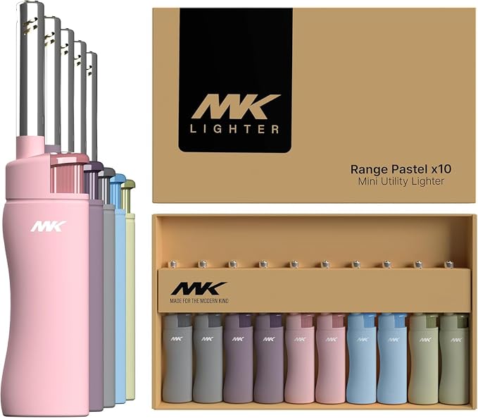 MK Lighter 10PCS Candle Lighters, Windproof Flame, Ideal as Lighters for Candle, BBQ, Camping, Outdoor, Butane Refillable, Multipurpose Lighters, Random Color (3BL Pastel 10PC)