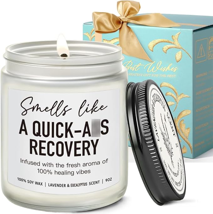 Quick Recovery Get Well Candle, Surgery Recovery Gifts for Women, Men, After Surgery, Get Well Soon, Cancer Comfort Gifts, Funny Hysterectomy, Chemo, Feel Better Gift, Lavender & Eucalyptus Candle