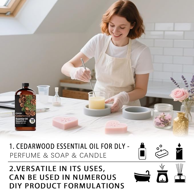 Cedarwood Essential Oil, Cedarwood Oil 16 Fl Oz 480ML for Diffuser Humidifier Yoga Cleaning DIY Candle Soap Making Essential Oils