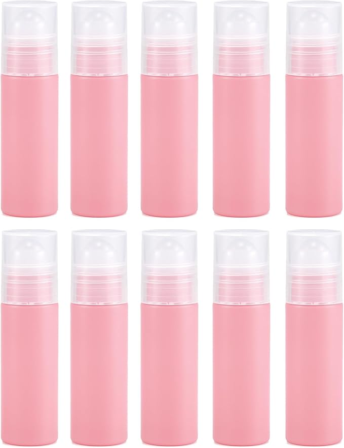 5ml Pink Plastic Roller Bottles with Clear Caps Refillable Roll On Containers Travel Perfume Roller Bottles for Essential Oils, Perfume, Lip Balm, DIY Cosmetics – Set of 10