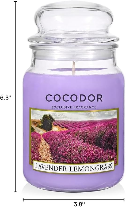 COCODOR Candle Lavender&Lemongrass Scented, Large Glass Jar 18oz Wick Candle, 110 Hours of Burn Time