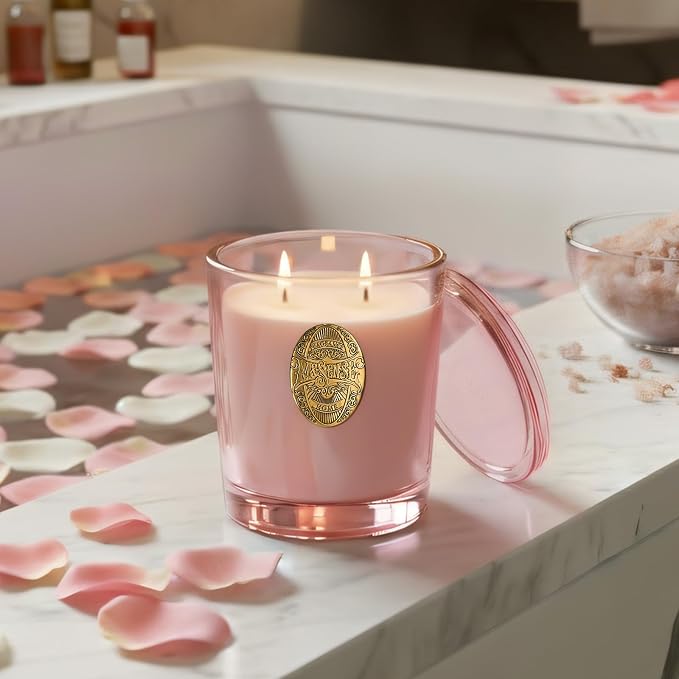 M&SENSE Large Two-Wick Soy Candle | Saltwater Rose & Pink | 19.8 oz, 120H Burn Time | Luxury Scented Candle for Relaxation, Gifting, Home Décor | Ideal for Bedroom, Office, Party Ambiance