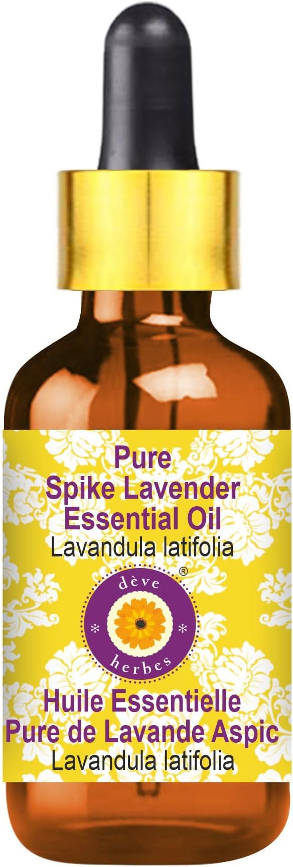 dève herbes Spike Lavender Essential Oil (Lavandula latifolia) with Glass Dropper | Pure | Non-Sticky | Non-Greasy | Lightweight | Men & Women | All Skin Types | Steam Distilled 100ml (3.38 oz)