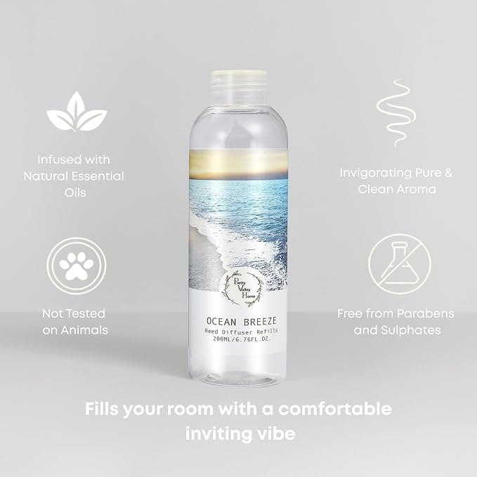 Reed Diffuser Refill Ocean Brezze - 200ml Essential Oil Natural Scent Home Fragrance for Bedroom, Bathroom Office Decor