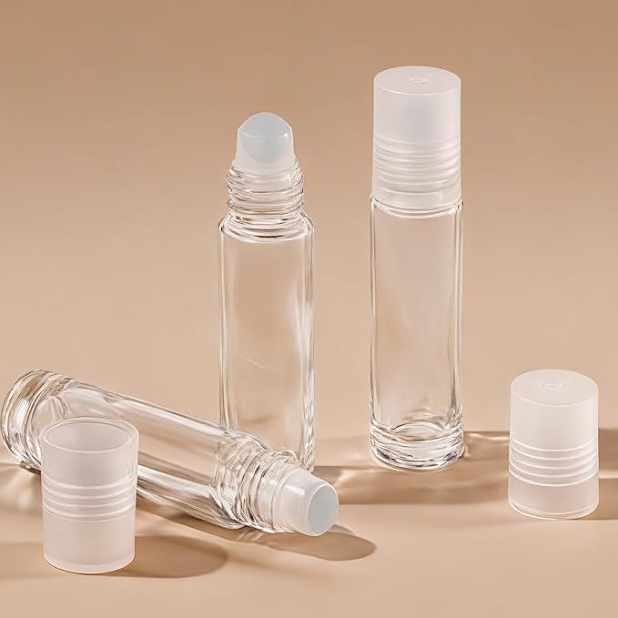Hoa Kinh Roller Bottles for Essential Oils 10ml 48Pack Empty Clear Glass Perfume Roller Bottles with Frosted Glass Balls Refillable Roller Ball Applicator for Hair, Essential Oil