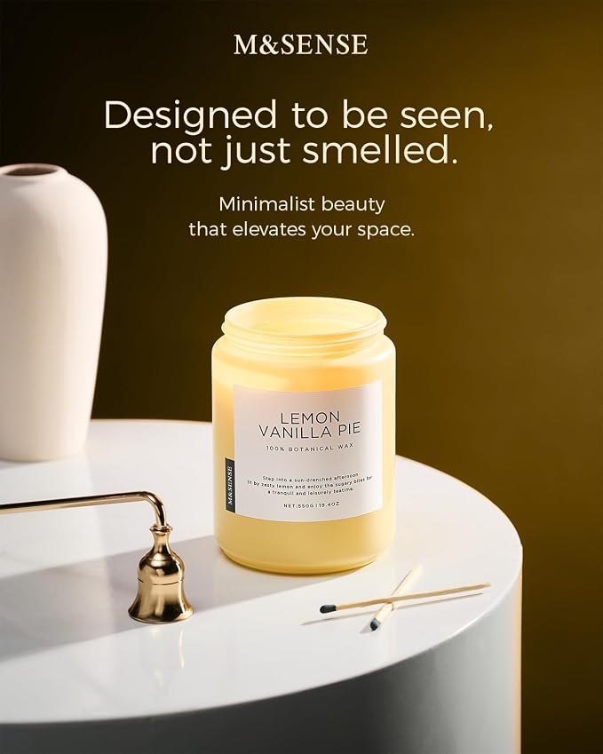 M&SENSE Lemon Vanilla Home Scented Candles, 19.4oz Organic Soy Wax, 110-Hour Clean Burning, Natural Candles Non Toxic, Citrus Scent for Relaxation, Aromatherapy Housewarming Gift for Men Women