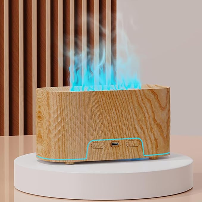 Protable Flame Effect USB Aroma Diffuser - 160 Capacity Essential Oil Humidifier with Auto Shut-Off, Waterless Protection & Mist Projector for Home/Bedroom Relaxation (Grain)