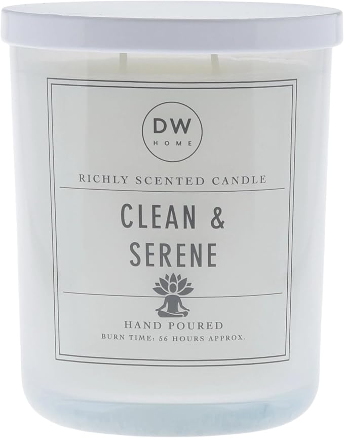 DW Home Clean & Serene Scented Candle – Fresh Ozone, Jasmine & Lily Blossom Fragrance, 15 oz Double Wick Jar Candle, Long Burning Home Fragrance