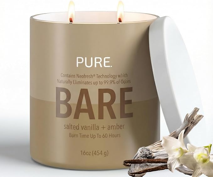 Candle-Lite Pure Salted Vanilla & Amber Odor Eliminating Scented Candles, Neofresh Technology Eliminates 99.9% of Odors, 16 oz 2-Wick Jar, Proudly Poured in The USA, Up to 60 Hours Burn Time