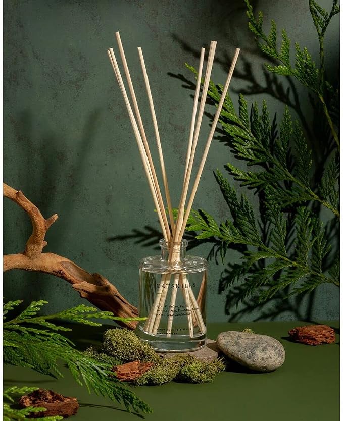Brooklyn Candle Studio Reed Scent Diffuser - Catskills - Relaxing Oil Diffuser, Cedar, Cypress & Juniper Fragrance, 8 Rattan Diffuser Reeds, Clean Ingredients - 3.7oz