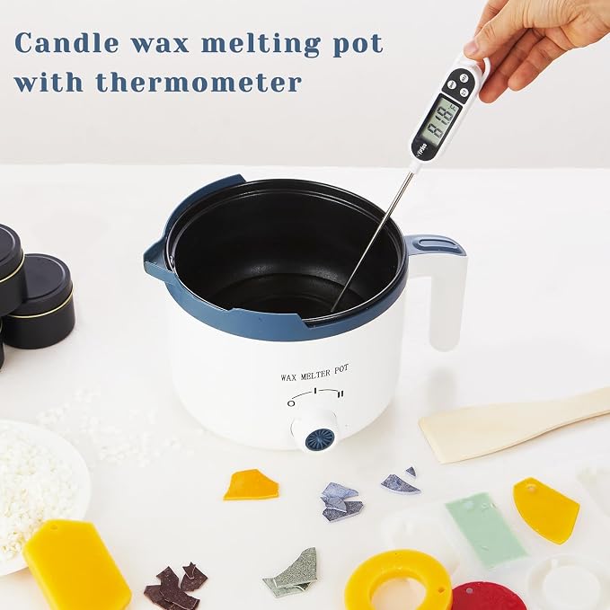 KQU Wax Melting Pot with Thermometer, Electric Wax Melter for Candle Making with Spout 1.5Qt, Small Double Boiler Pot Set for Beginner Adults