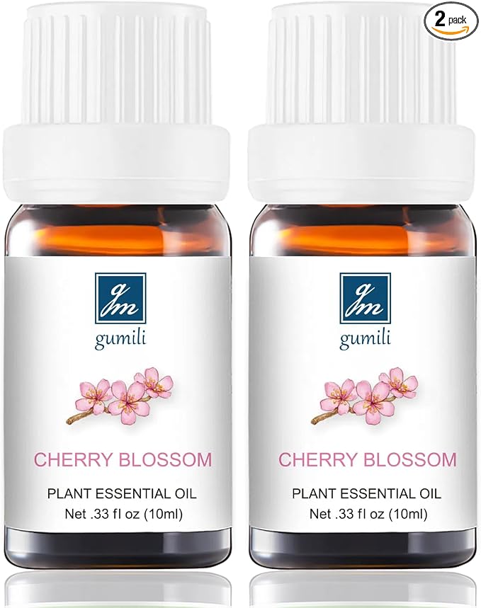 GM Gumili Cherry Blossom Essential Oil - Pure Natural Fragrance for Aromatherapy, Perfume Making, Candles, Soap, Room Spray, Diffuser Blends - Organic, 10mL Undiluted - Pack of 2