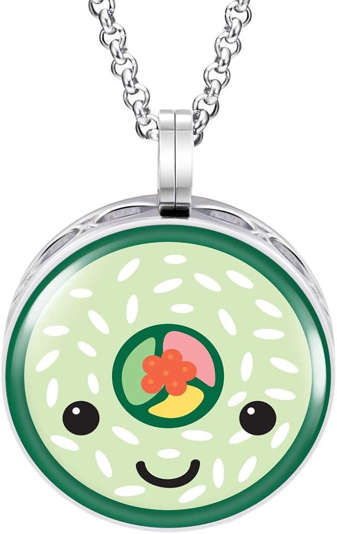 Wild Essentials Sushi Roll Enamel Finish Essential Oil Diffuser Necklace Gift Set - Includes Aromatherapy Pendant, 24" Stainless Steel Chain, 8 Color Refill Pads