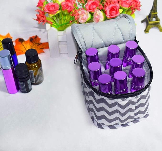9 Bottles Essential Oil Carrying Case with Thick Foam Protection, Portable and Shockproof Organizer for 5ml to 10ml,15ml Bottles, Nail Polish, Roller Balls and Travel (Chevron Grey)