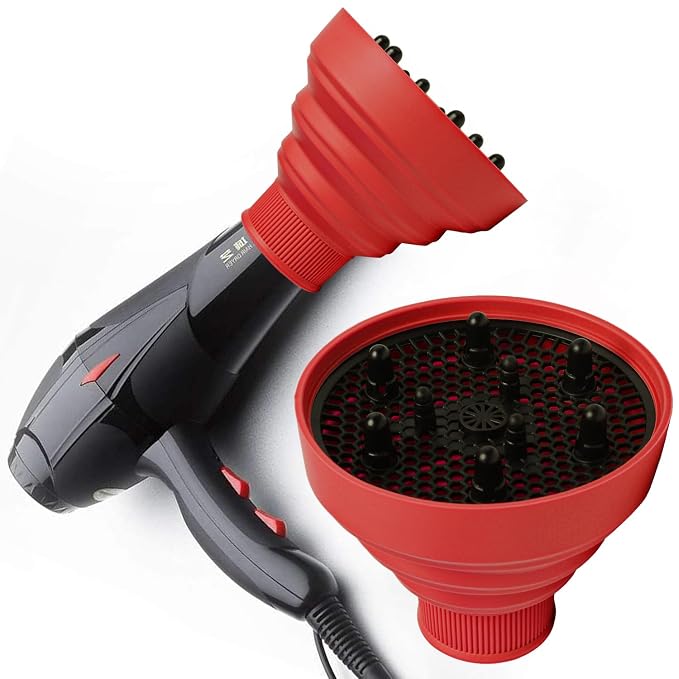 Universal Collapsible Hair Dryer Diffuser Attachment-Foldable Portable Travel and Easy Storage Hair Diffuser Fit Most Hair Dryers with Nozzle Diameter D-1.575Inch to 1.968 Inch (4-5cm)- Red