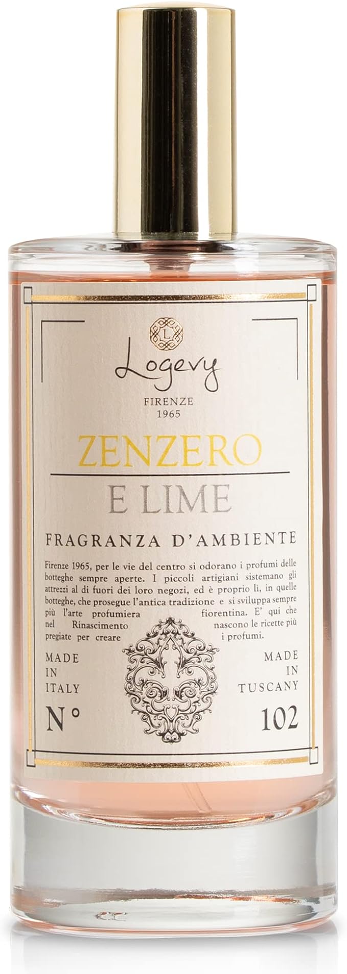 Logevy Firenze 1965 Zenzero e Lime – Ginger & Lime Luxury Home Fragrance Spray from Master Perfumer in Italy with Spicy, Floral & Fruity Notes to Captivate the Senses & Enliven any Room – 100ml