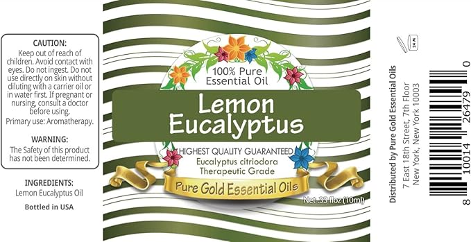 Pure Gold Essential Oils - Lemon Eucalyptus Essential Oil - 0.33 Fluid Ounces