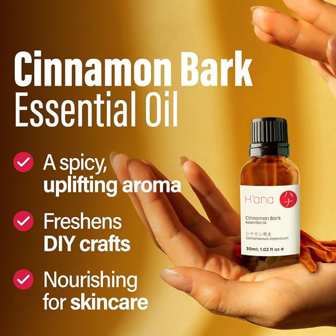 H'ana Cinnamon Bark Oil - 1.02 Fl Oz Cinnamon Bark Essential Oil for Hair, Skin, Diffuser, Aromatherapy & DIY