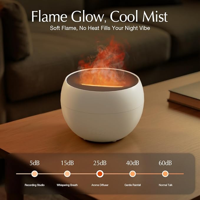 SALKING Essential Oil Diffuser, Fireplace Fire Flame Aromatherapy Diffuser, 150ml Ultrasonic Cool Mist Humidifier, Scent Aroma Diffuser with Auto-Off Function for Home, Room (White)