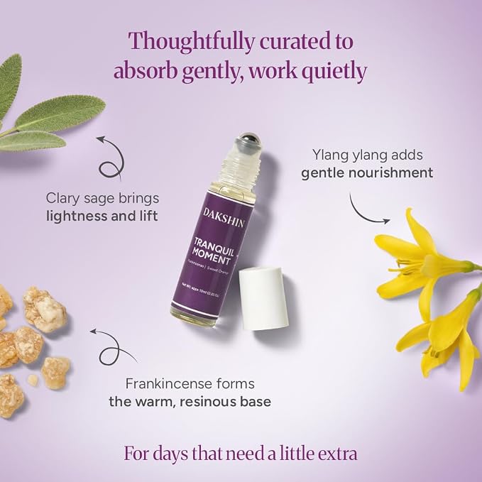 DAKSHIN Tranquil Moment Essential Oil Roll-On | Frankincense, Ylang Ylang, Clary Sage & Sweet Orange | Naturally Grounding Stress-Ease Aromatherapy | Cruelty-Free | 10ml