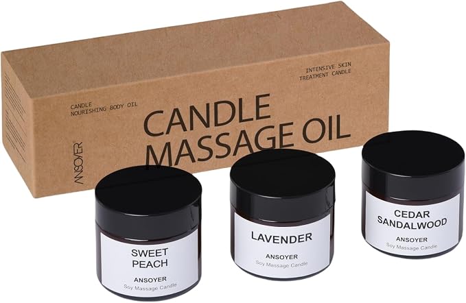 Massage Candle - Body Oil & Lotion Candle - 1.77OZ (3 Count, Cedar Sandalwood + Lavender + Sweet Peach)