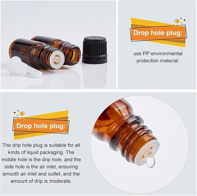 BENECREAT 24 Packs 5ml Brown Glass Essential Oil Bottles with Orifice Dropper Reducer, Plastic Droppers, Hoppers and Labels for Aromatherapy Fragrance Cosmetic Oils