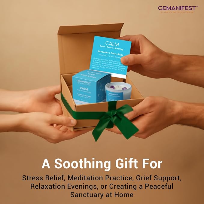 Stress Relief Manifestation Crystals Candle, Lavender Essential Oil & Healing Soy Candle Anti-Anxiety, Valentine's Gift for Her/Him, Women's Wellness & Spiritual Healing