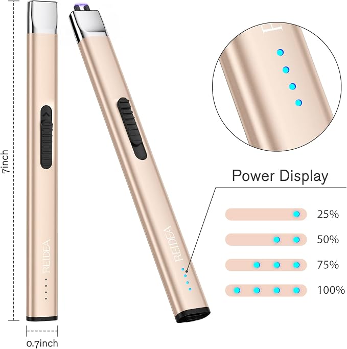 REIDEA Electric Lighter Gifts for Candle Lovers, R1 Pro Retractable Top Windproof Flameless USB Rechargeable Arc Safe for Adults, Champagne Gold