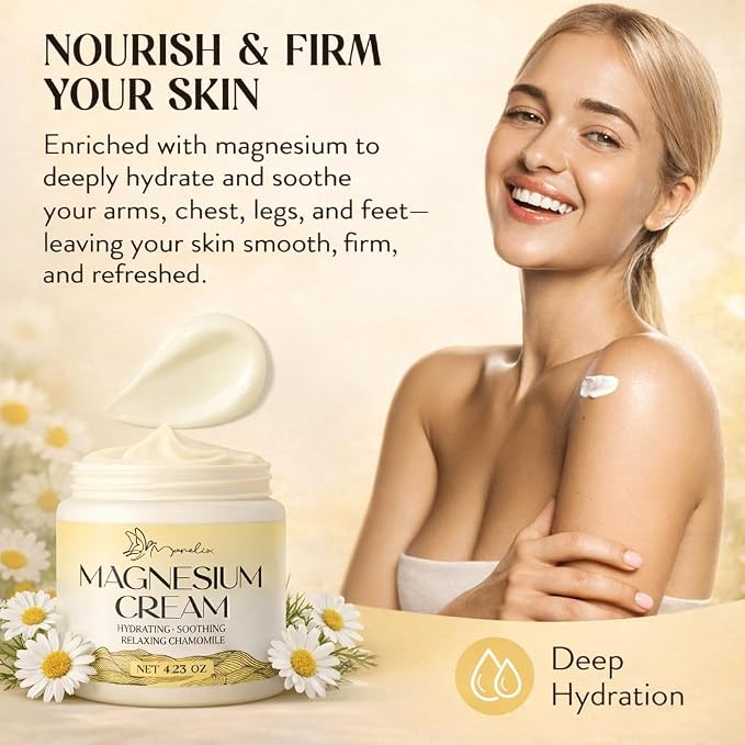 Magnesium Cream for Sleep - Topical Magnesium for Women, Muscle Relaxation, Calm, Moisturizing with Coconut Oil, Shea Butter & Hyaluronic Acid, 4.23 OZ, Safe for Kids (4.23 Ounce, Chamomile)