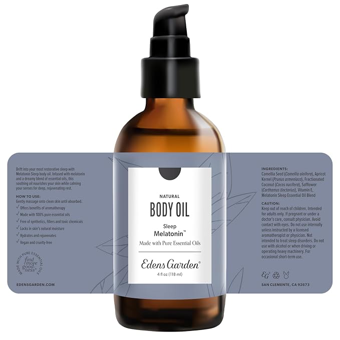 Edens Garden Melatonin Sleep Body Oil – Relaxing Bath, Body & Massage Oil with Pure Essential Oils & Vitamin E, Calming Aromatherapy for Skincare & Sleep, 4 fl oz (118 ml)