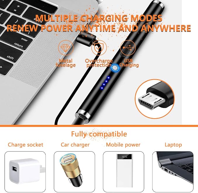Candle Lighter Rechargeable Plasma Flameless USB Lighter with Safety Lock Dual Arc LED Display for BBQs Grill Kitchen Camping (Black)