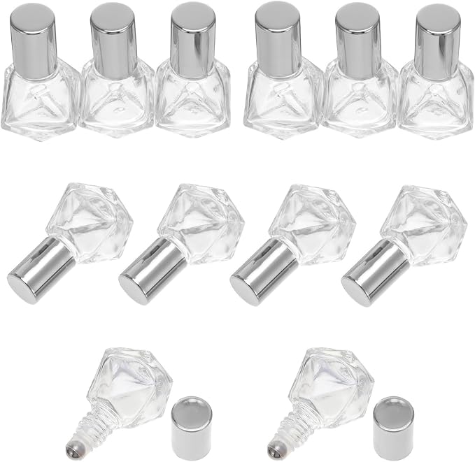 12pcs 8ml Glass Essential Oil Roller Bottles with Star-shaped Roll-on Design, Refillable Perfume Bottle Kit with Silver Caps and Stainless Steel Balls, Portable Aromatherapy Oil