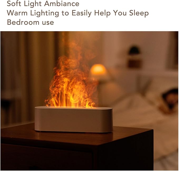 USB Portable Easy Flame Diffuser Humidifier with 7 Colors, Improve Air Quality for Room, Office, Bedroom (White)