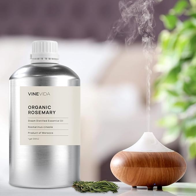 VINEVIDA Organic Rosemary Essential Oil - Gallon Organic Rosemary Oil Undiluted - Bulk Gallon Essential Oil for Soap Making Safe for Skin - DIY Candle Scents for Candlemaking Scents - 8 lbs