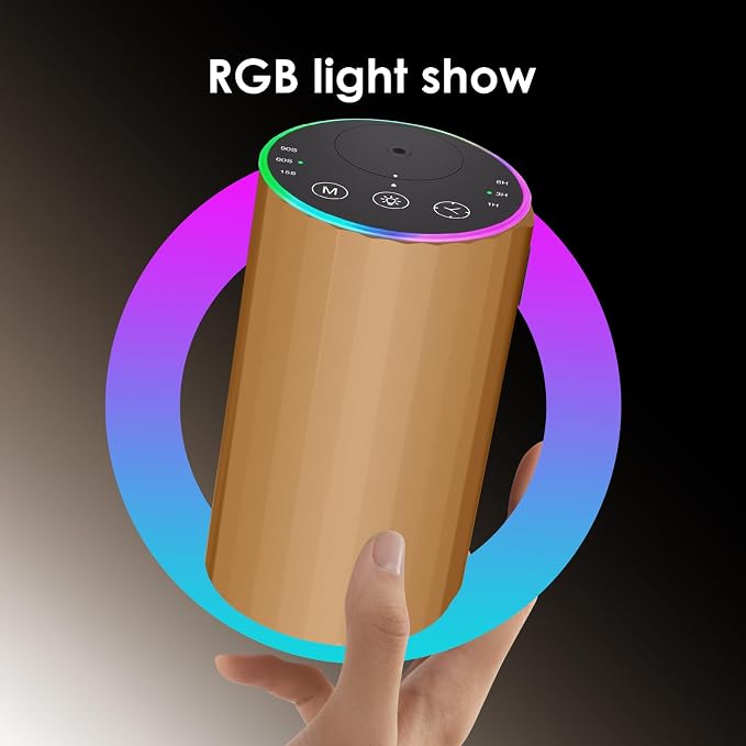 Waterless Essential Oil Diffuser, 7 Colors LED Light, Battery Powered Mini Scent Air Machine, Aromatherapy Mist Diffuser for Home Room Car Office，Black Aluminum Alloy (Gold-LED)