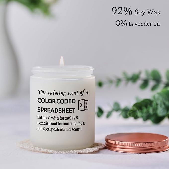 Funny Gift for Coworker Accountant, Data Analyst, Marketing Specialist - Humor Excel Spreadsheet Gift for Colleague, White Elephant Goodbye Present for Boss Friend Lavender Candle