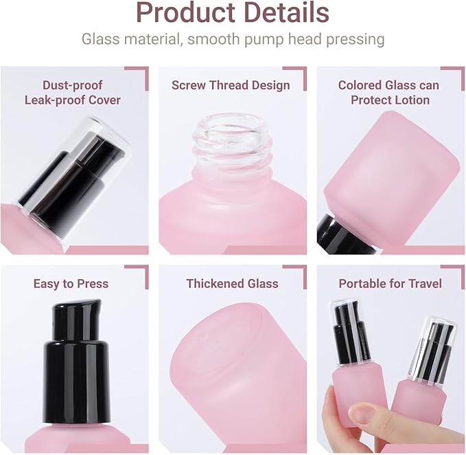 Segbeauty 0.5oz Frosted Glass Pump Bottle Dispenser, 3pcs Empty Travel Size Bottles with Pump, 15ml Refillable Travel Lotion Container, Mini Liquid Containers for Creams Oils Bottle in Mixed Color