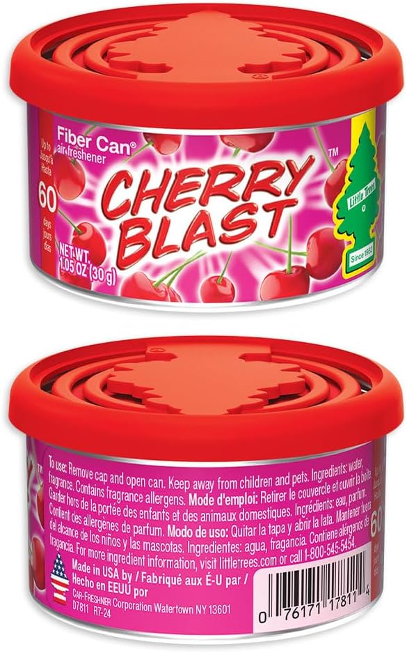 LITTLE TREES Car Air Freshener | Fiber Can Provides Long Lasting Scent for Auto or Home | Recycled Fiber | Cherry Blast, 4 Air Fresheners