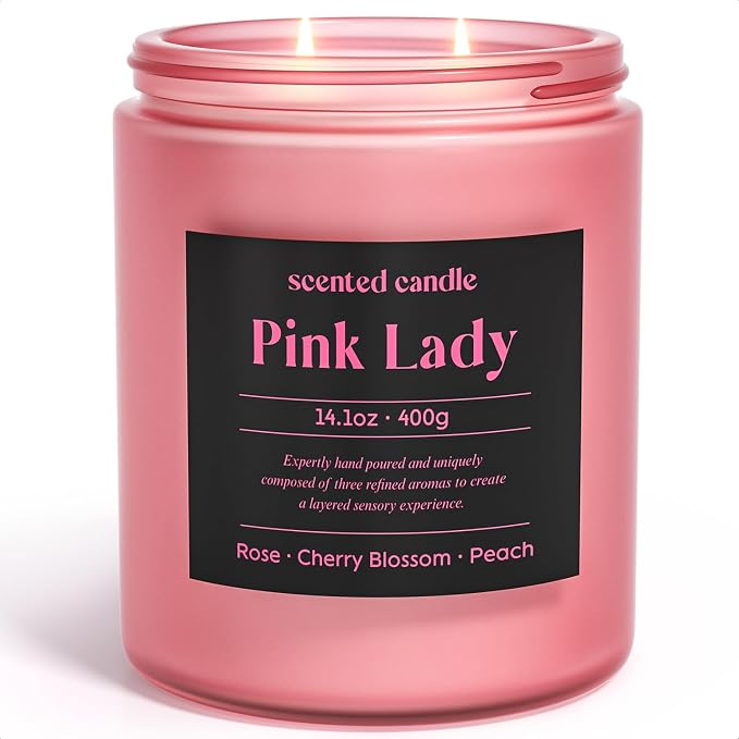 CHILLFLAME Candles for Women, 14.1 oz Scented Candles for Home, 2 Wicks Blended Scents Birthday Candles Gifts for Mom, Wife, Teachter, Girlfriend (Rose+Cherry Blossom+Peach)